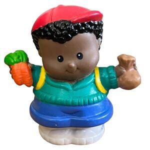 Fisher Price Little People Michael Figure holding lunch bag and Carrots Backpack
